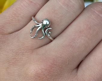 Vintage Style Oxidized Octopus Ring | Minimalist Design Band | Unique Wedding Gift Plain ring for Women Solid 925 Sterling Silver 14.4 mm