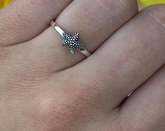 Starfish Ring | Minimalist Sea Star Band Design | Unique Gift for Her Solid 925 Sterling Silver 6.9 mm