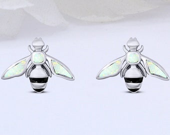 11mm Bee Stud Earring 925 Sterling Silver Earring Silver Rose Yellow Black Lab White Opal Earring Petite Dainty Stud New Design