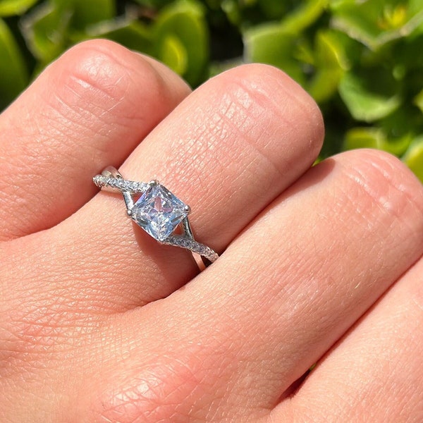Infinity Shank Princess Cut 1.24CT Bridal Silver Band Ring Simulated Diamond Wedding Engagement Ring 925 Sterling Silver Ring 6.5 mm