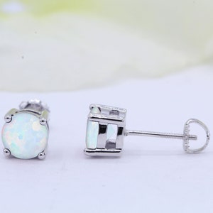 3mm 4mm 5mm 6mm 7mm 8mm Round Stud Screw Back 925 Sterling Silver Solitaire Lab White Opal Screw Back Stud Post Earring | Screw Back Posts