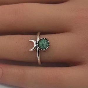 Bague lune en argent sterling oxydé : bague de pouce en turquoise véritable