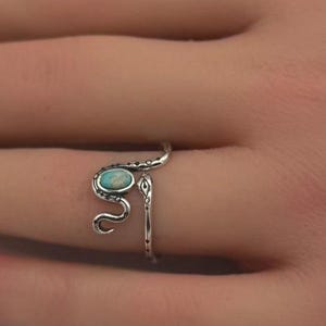 Silver Stone Snake Ring Solid 925 Sterling Silver 11.8mm Finish Oxidized Genuine Turquoise Women Ring Gift for Her Thumb Ring Fashion