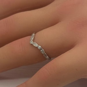 Minimalist Curved Marquise Half Eternity Promise Ring | Bridal Stacking Cubic Zirconia Band | 925 Sterling Silver