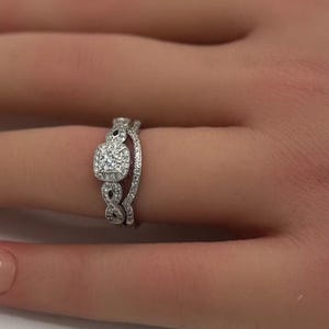 Two Piece Infinity Bridal Set Vintage Ring | Minimalist Wedding Round Stone Shape CZ Band | 925 Sterling Silver Gift for Her