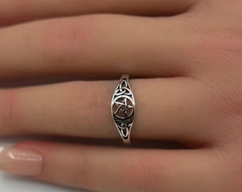 Oxidized Sterling Silver Pentagram Ring: Celtic Star Statement Jewelry