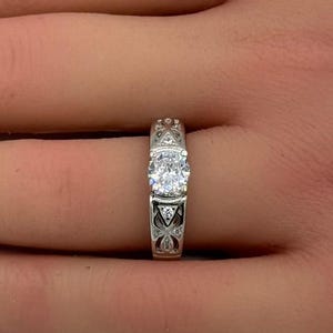 Art Deco Wedding Band Ring Round Pave Simulated CZ 925 Sterling Silver