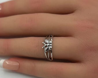 Oxidized Sterling Silver Butterfly Ring: 925 Statement Ring, 7.4mm