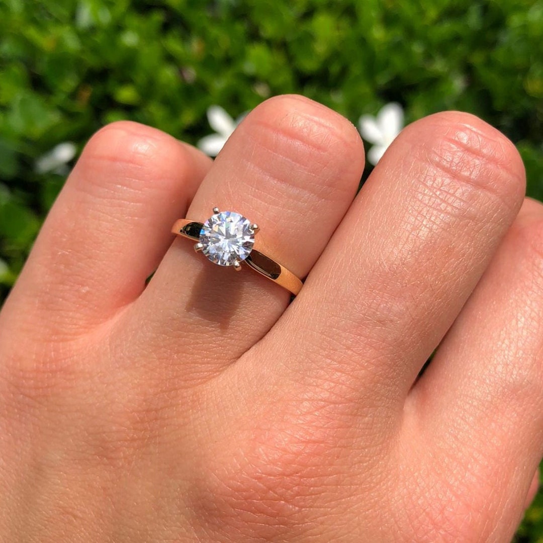 14K Solid Gold Round Band Bridal Ring Women Solitaire Round Gold Ring