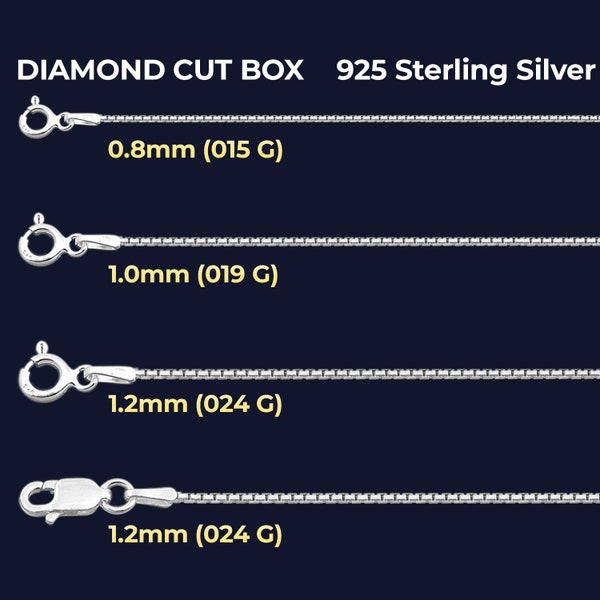 925 Sterling Silver Diamond Cut Box Chain, Silver Italian Chain Box Chain, Sterling Silver Chain, Mens or Womens Chain, Box Chain Necklace