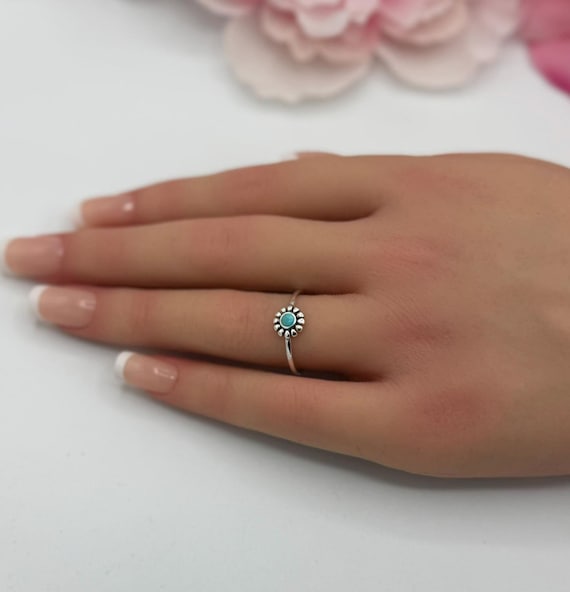 Oxidized Sterling Silver Flower Ring: 7.5mm Stone Thumb Ring - Etsy