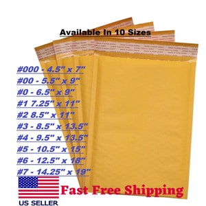 Any Size Kraft Bubble Mailers Shipping Mailing Padded Envelopes, Mailing Bags, Yellow Mailers - 10 Sizes Self Seal Bubble Shipping Envelopes