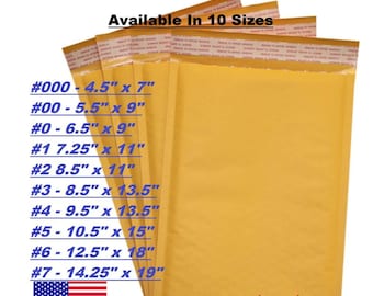 Any Size Kraft Bubble Mailers Shipping Mailing Padded Envelopes, Mailing Bags, Yellow Mailers - 10 Sizes Self Seal Bubble Shipping Envelopes