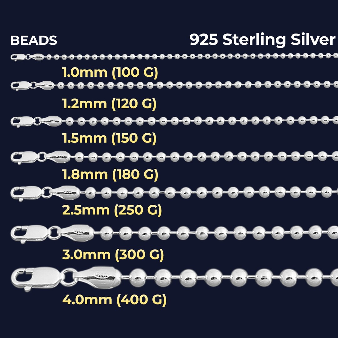 925 Sterling Silver Round Beads Chain, Silver Beads Chain, Sterling