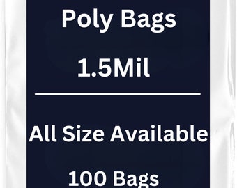 100 Count - Clear Poly Bags 1.5Mil Flat Open Top Plastic Packaging Industrial Strong Clear Poly Bag Flat Open Poly Bag for dough, Storage