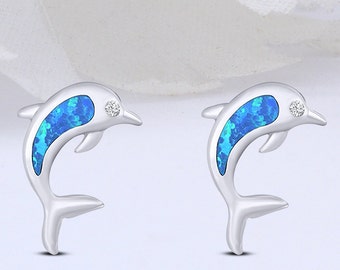 13mm Dolphin Stud Earring 925 Sterling Silver Earring Silver Rose Yellow Black Lab Blue Opal Earring Petite Dainty Stud New Design