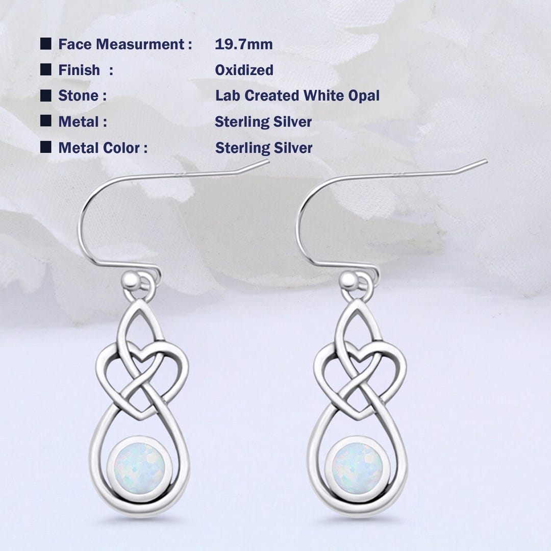 19.7mm Heart Celtic Lab Created White Opal Stud Earrings 925 Sterling ...