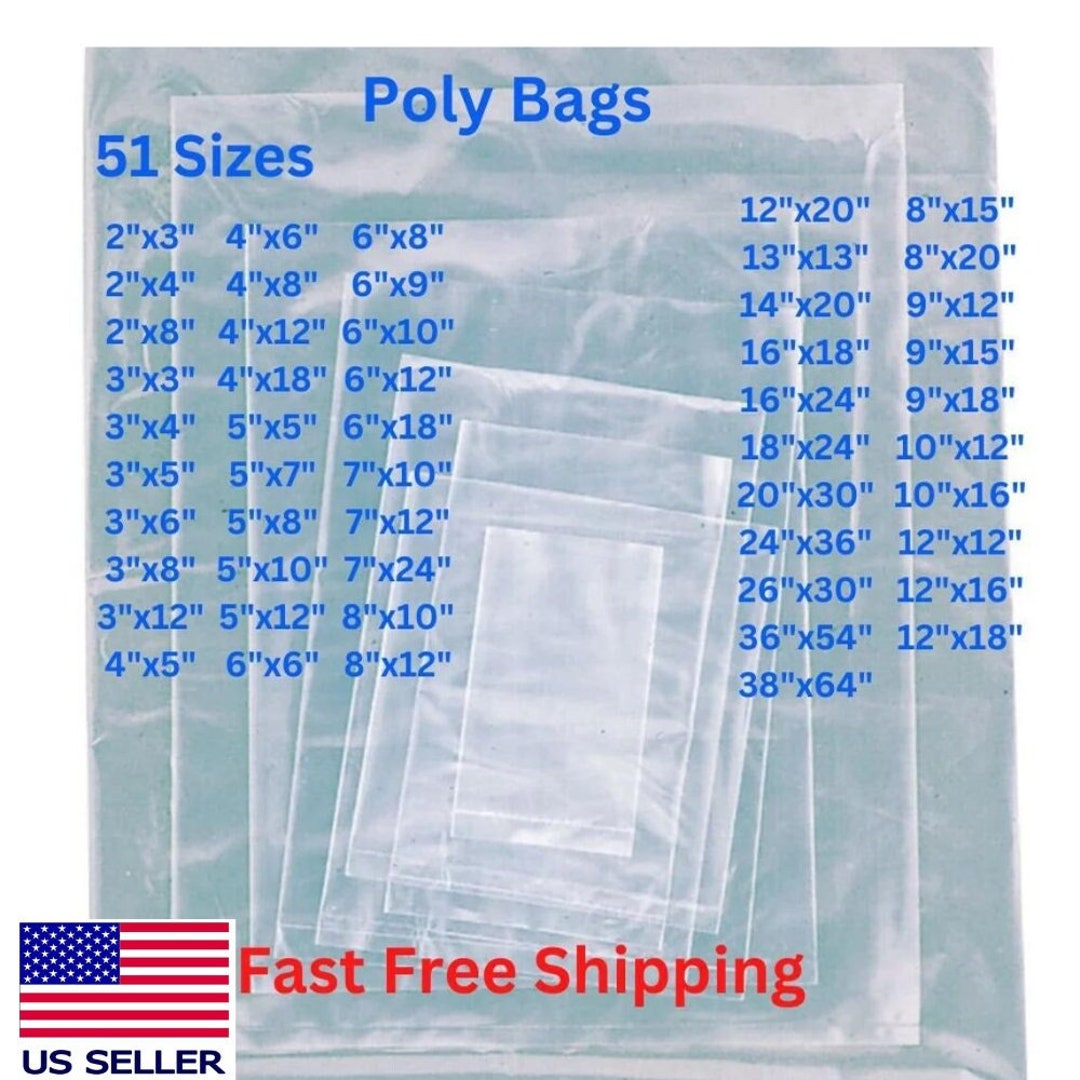 Multiple Sizes Clear Plastic Poly Bags 3mil Flat Open Top Plastic 