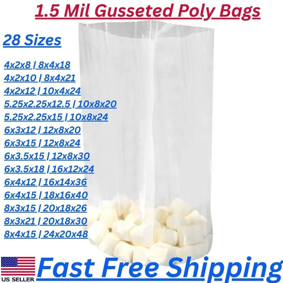 6x3x15 Clear Poly Bags, 1000 per case