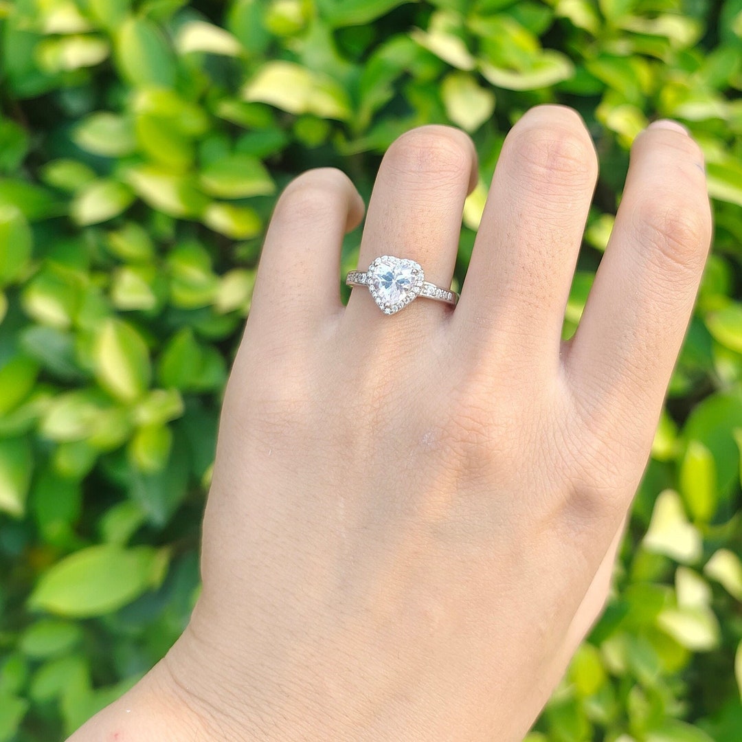 Halo Heart Promise Ring 1.59 CT Bridal Band Simulated Diamond Heart Shape Wedding Engagement
