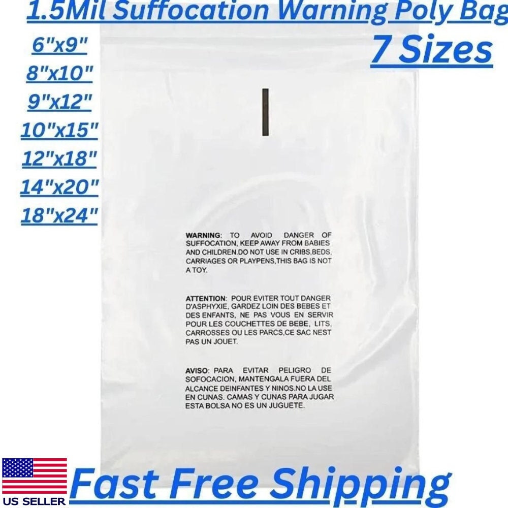 500 22 x 24 1.5 Mil Self Seal Suffocation Warning Poly Bags