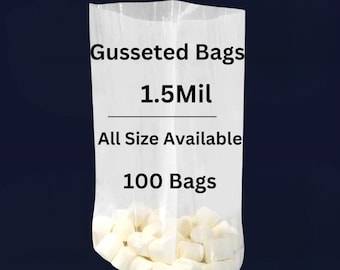 100- Count 1.5Mil - Expandable Gusseted Poly Bags Clear Polyethylene Multiple Sizes Food Industrial Health Needs Durable Open Plastic Bags