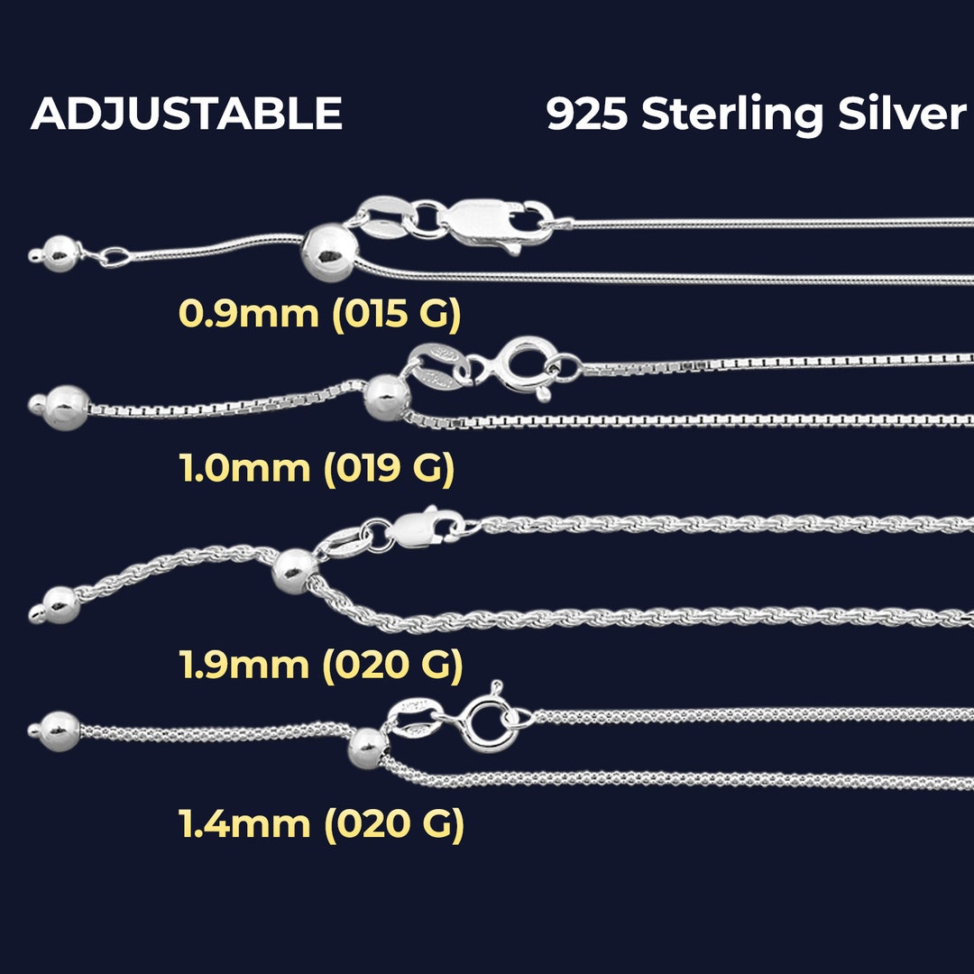 925 Sterling Silver Adjustable Box Chain, Silver Italian Chain