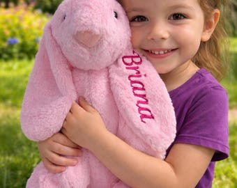 Personalized Embroidered Plushy Bunny Rabbit, Custom Monogramed Name, Easter Gift
