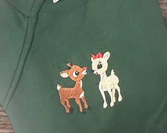 Embroidered Rudolph and Clarice Christmas Crewneck Sweatshirt