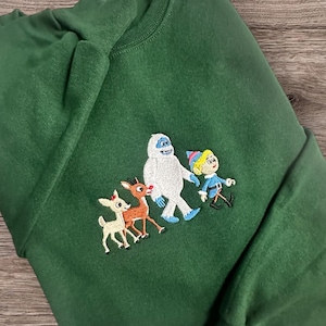 Rudolph and Friends Embroidered Christmas Crewneck Sweatshirt, Matching, 50/50 Cotton Poly Blend