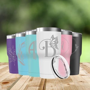 Custom Personalized 30 oz Tumbler with Hand Grip, Travel Mug, Laser Engraved Tumbler, Stainless Steel Cup, Business Logo Insulated Tumbler