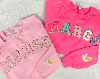Margs Sweatshirt, Margarita Sweatshirt, Tequila Sweatshirt, Margarita Shirt, Margs Shirt, Margarita Chenille Patch Sweatshirt, Sewn On