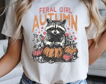 Feral Girl Autumn Racoon Comfort Colors T-shirt, Vintage Fall Tee