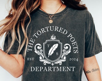 The Tortured Poets Department Shield T-shirt imprimé couleurs confort, chemise Swiftie, t-shirt TS nouvel album, t-shirt graphique, produits dérivés TTPD