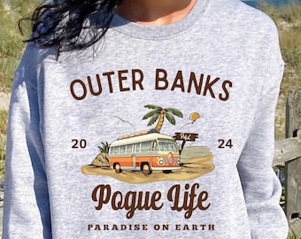 Outer Banks Pogue Life 2024, Printed Design Crewneck Sweatshirt, Beachy Oversized Crew, Sweater, North Carolina Outer Banks