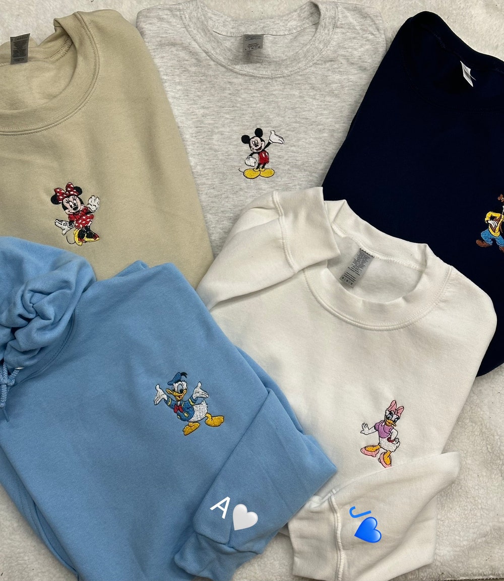 Disney Sweatshirt, Disneyland Sweatshirt, Disney Embroidered Sweatshirt, Embroidered Disney Sweatshirt, Sweatshirt For Couples, Fab Five New Fashion