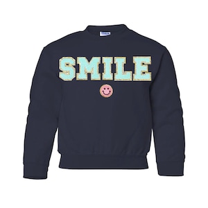 Chenille Patch Custom Name Summer Sweatshirt or T-Shirt, Sewed on Patch Crewneck, Fuzzy Patch Personalized Crewneck, Toddler, Child, Adult image 5