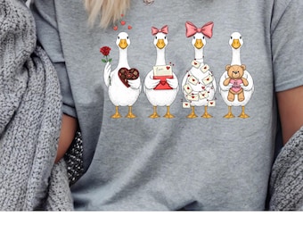Valentine Goose Shirt, Cute Geese in Love Graphic T-Shirt or Sweatshirt