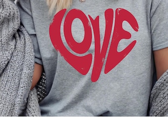 Distressed Love in Heart Shape Valentine's Day Graphic T-Shirt or Sweatshirt