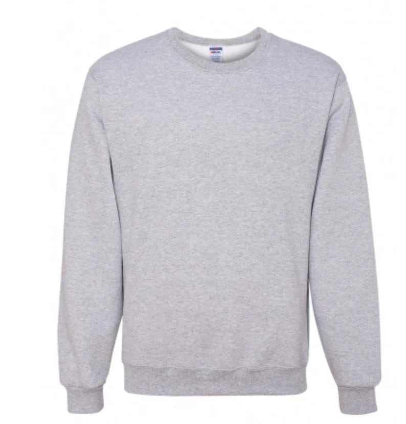 K&ouml;nnte beinhalten: Ein einfarbiger grauer Pullover mit langen &Auml;rmeln und Rundhalsausschnitt.