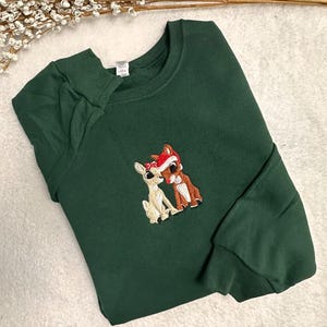 Embroidered Rudolph and Clarice Christmas Sweatshirt, Couple&#39;s Crewneck