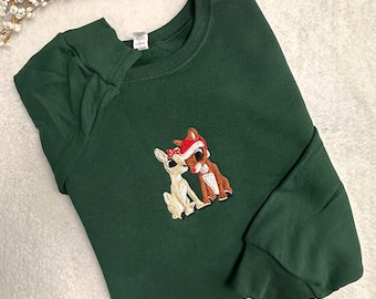 Sweat-shirt de Noël brodé Rudolph et Clarice, col rond pour couple