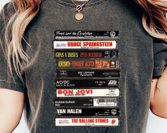 Rock Cassettes Tape Comfort Farben bedrucktes T-Shirt, Rock Bands Shirt, Unisex T-Shirt, Vintage Feeling, Grafik-T-Shirt