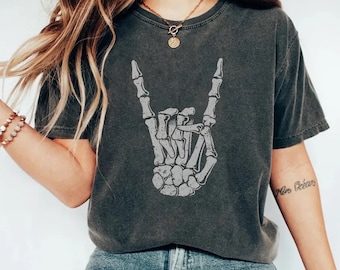Skeleton Hand Shirt, Rock On, Concert Tee, Band Outfit, Comfort Colors 100% Cotton