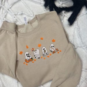Embroidered Ghost Fall Sweatshirt, Halloween Crewneck