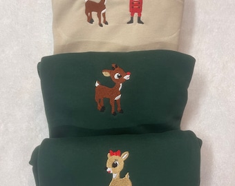 Embroidered Rudolph Sweatshirt, Christmas Movie Character Crewneck