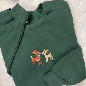 Rudolph and Clarice Embroidered Christmas Crewneck Sweatshirt, Matching Couples, 50/50 Cotton Poly Blend