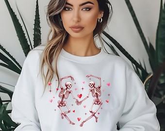 Sweat-shirt Saint-Valentin avec squelettes dansants, col rond unisexe VDay