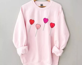 Lollipop Hearts Valentine&#39;s Day Design, Unisex Crewneck Sweatshirt, Toddler, Child, Adult, Valentines Day Gift