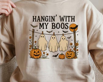 Hangin' With My Boos Halloween Sweatshirt, Girly Ghost Crewneck